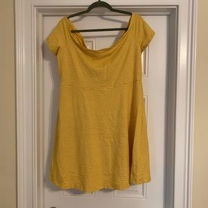 Off the shoulder yellow abs white striped dress